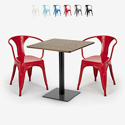 Ahd Amazing Home Design Ensemble 2 Chaises Tolix Table Horeca 70x70cm Bar Restaurants Starter, Couleur: Rouge