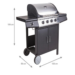 Alter Barbecue à gaz 4 brûleurs +1 en acier inoxydable, couleur noire, 136 x 56 x h106 cm