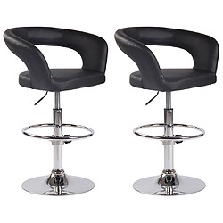 Decoshop26 Lot de 2 tabourets de bar assise moderne en PVC noir pieds et repose-pieds en métal chromé 10_0004215 