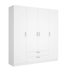 Pegane Armoire, meuble de rangement en bois mélaminé avec 4 portes et 2 tiroirs coloris blanc - Longueur 200 x Profondeur 52 x Hauteur 215 cm