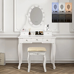 ML-Design Table de maquillage coiffeuse blanc avec éclairage LED miroir et tabouret en MDF