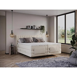 Vente-Unique Ensemble complet boxspring tête de lit coutures verticales + sommiers relaxation électrique + matelas + surmatelas - 2 x 80 x 200 cm - Velours - Beige - DONISI de PALACIO