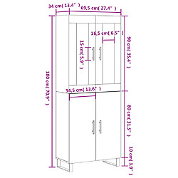 vidaXL Buffet haut Noir 69,5x34x180 cm Bois d'ingénierie pas cher