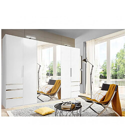 Inside 75 Armoire LISBETH 6 portes 6 tiroirs blanc miroir central 300 x 236 cm hauteur