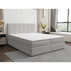 Vente-Unique Ensemble complet literie déco tête de lit capitonnée + sommiers coffre + matelas + surmatelas - 160 x 200 cm - Tissu - Gris clair - KIDA de YSMÉE 