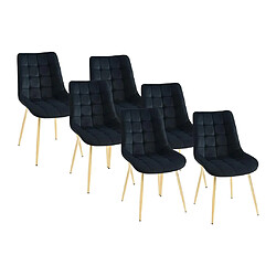 Vente-Unique Lot de 6 chaises matelassées en velours et métal doré - Noir - OLLUA