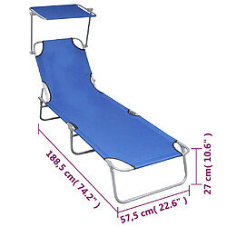 vidaXL Chaise longue pliable avec auvent Bleu Aluminium pas cher