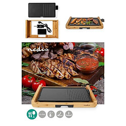 NEDIS Plancha grill électrique en aluminium et Bois Bambou 1800 W Grande surface de cuisson antiadhésive