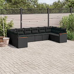 vidaXL Salon de jardin 10 pcs avec coussins noir résine tressée 