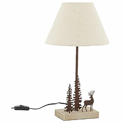 Aubry Gaspard Lampe en métal et bois décor Forêt 1 cerf + 2 sapins.