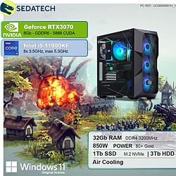 Sedatech PC Gamer Pro • Intel i9-11900KF • RTX3070 • 32Go RAM • 1To SSD M.2 • 3To HDD • Windows 11