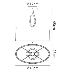 Luminaire Center Semi Plafonnier Lua 2 Ampoules E27, nickel satiné avec Abat jour blanc