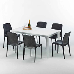 Avis Table Rectangulaire Blanche 150x90cm Avec 6 Chaises Colorées Grand Soleil Set Extérieur Bar Café Boheme SummerLIFE, Couleur: Noir