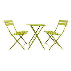 Mobili Rebecca Ensemble Table Et 2 Chaises De Jardin En Acier Vert Peu Encombrant 