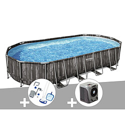 Kit piscine tubulaire ovale Bestway Power Steel décor bois 7,32 x 3,66 x 1,22 m + Kit d'entretien Deluxe + Pompe à chaleur 