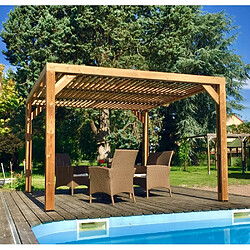 HABRITA Pergola THERMAUVENT en bois thermo chauffé avec vantelles mobiles sur le toit