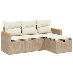 vidaXL Salon de jardin avec coussins 4 pcs beige résine tressée