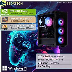 Sedatech Pack PC Gamer • AMD Ryzen 9 5900X • RTX4070 Super • 32 Go RAM • 2To SSD M.2 • Windows 11 • Moniteur 24"