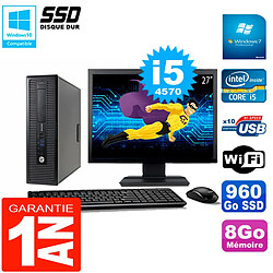 PC HP EliteDesk 800 G1 SFF Ecran 27" Core I5-4570 8Go Disque 960 Go SSD Wifi W7 - Occasion