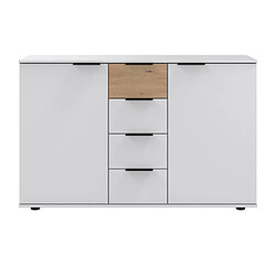 Pegane Commode combinée, meuble de rangement blanc, rechampis imitation bois - Longueur 130 x Hauteur 83 x Profondeur 41 cm&nbsp; 