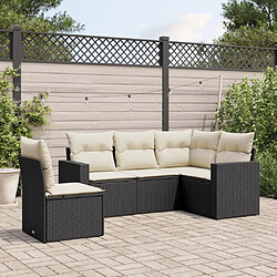 vidaXL Salon de jardin 5 pcs avec coussins noir résine tressée 