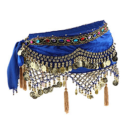 paillettes de danse du ventre hanche foulard femme jupe avec pièces d'or bleu Costume de danseur