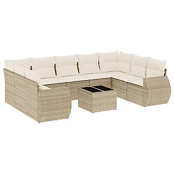 vidaXL Salon de jardin avec coussins 10 pcs beige résine tressée