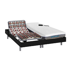 Vente-Unique Lit électrique de relaxation tout plots + matelas mémoire de forme - 2 x 70 x 190 cm - Noir - HESIODE III de DREAMEA