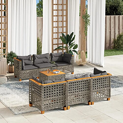 vidaXL Salon de jardin avec coussins 7 pcs gris résine tressée 