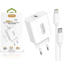 Chargeur d'entrée Type-C + Câble Lightning Accetel Ac623 - Blanc