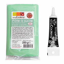 Scrapcooking Pâte à sucre vert d'eau 250 g + Stylo de glaçage noir 