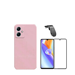 Jeu de films en verre trempé de la couverture 5D + Cas de silicone liquide + SuppOrt Magnétique L Voiture de conduite sécuritaire Phonecare pour Xiaomi Redmi 13C 5G - rose 