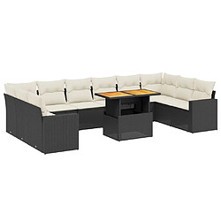 vidaXL Salon de jardin 11 pcs avec coussins noir résine tressée