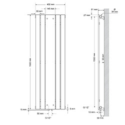 Acheter LuxeBath Radiateur avec miroir 450x1600 mm blanc moderne avec raccord central au sol