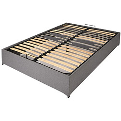 Sedac Lit coffre Savio - 140x190 - Tissu déco gris clair - 36 lattes bois - Gain de place 