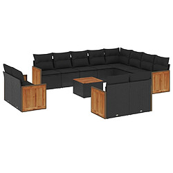 vidaXL Salon de jardin avec coussins 13 pcs noir résine tressée