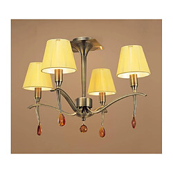 Luminaire Center Semi Plafonnier Siena rond 4 Ampoules E14, laiton antique avec crème ambré Coloris : laiton antique Coloris de l'abat jour : crème ambré Diamètre en Cm : 55 Hauteur en Cm : 45 Poids en Kilos : 2,9 Type d'ampoule : E14 Puissance Max e