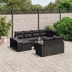 vidaXL Salon de jardin 11 pcs avec coussins noir résine tressée 