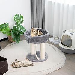 Helloshop26 Arbre à chat tour d'arbre griffoir 2 plateformes avec perchoir à dessus souple boule de fourrure 53 cm corde en sisal gris 20_0009767