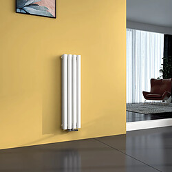 EMKE Radiateur à Eau Chaude, Radiateur Ovale Connexion Centrale, Montage Mural Vertical Design, Blanc 90x24cm 373W Double Couche