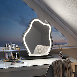 EMKE Miroir de maquillage avec LED Miroir de maquillage irrégulier Design moderne Interrupteur tactile 3 couleurs Dimmable Rotation à 360° - Cadre Noir 58 x 45 cm 