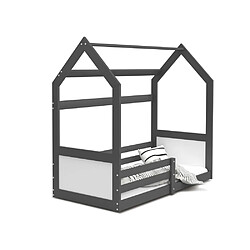 Kids Literie Lit Cabane Miki 80x160 -blanc Gris - blanc Livré avec sommiers