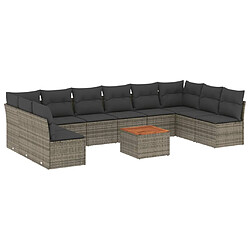 vidaXL Salon de jardin 11 pcs avec coussins gris résine tressée