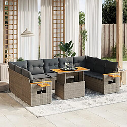 vidaXL Salon de jardin 11 pcs avec coussins gris résine tressée