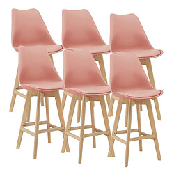 Helloshop26 Lot de 6 tabourets de bar plastique synthétique hêtre 105x48x58 cm rose 03_0008729 