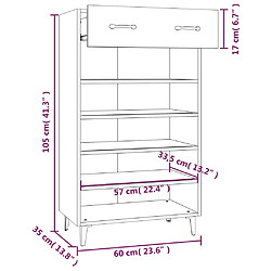 vidaXL Armoire à chaussures Gris béton 60x35x105 cm Bois d'ingénierie pas cher