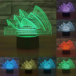 Wewoo Lampe 3D Sydney Opera House Style 7 Couleur Décoloration Creative Visual Stéréo 3D Tactile Commutateur LED Lumière Bureau de Nuit