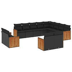 vidaXL Salon de jardin 12 pcs avec coussins noir résine tressée