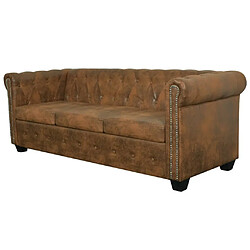 Avis Maison Chic Canapé Chesterfield 3 places, Canapé droit pour salon, Sofa Relax cuir artificiel marron -GKD828566