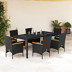 vidaXL Ensemble à manger de jardin et coussins 7 pcs noir rotin acacia 